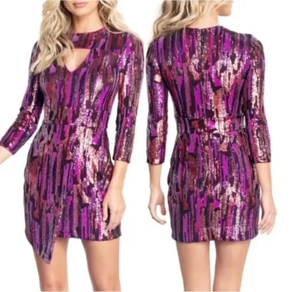 Dress The Population Jayla Sequin Dress in Fuchsia Multi Size Small. - Picture 12 of 13